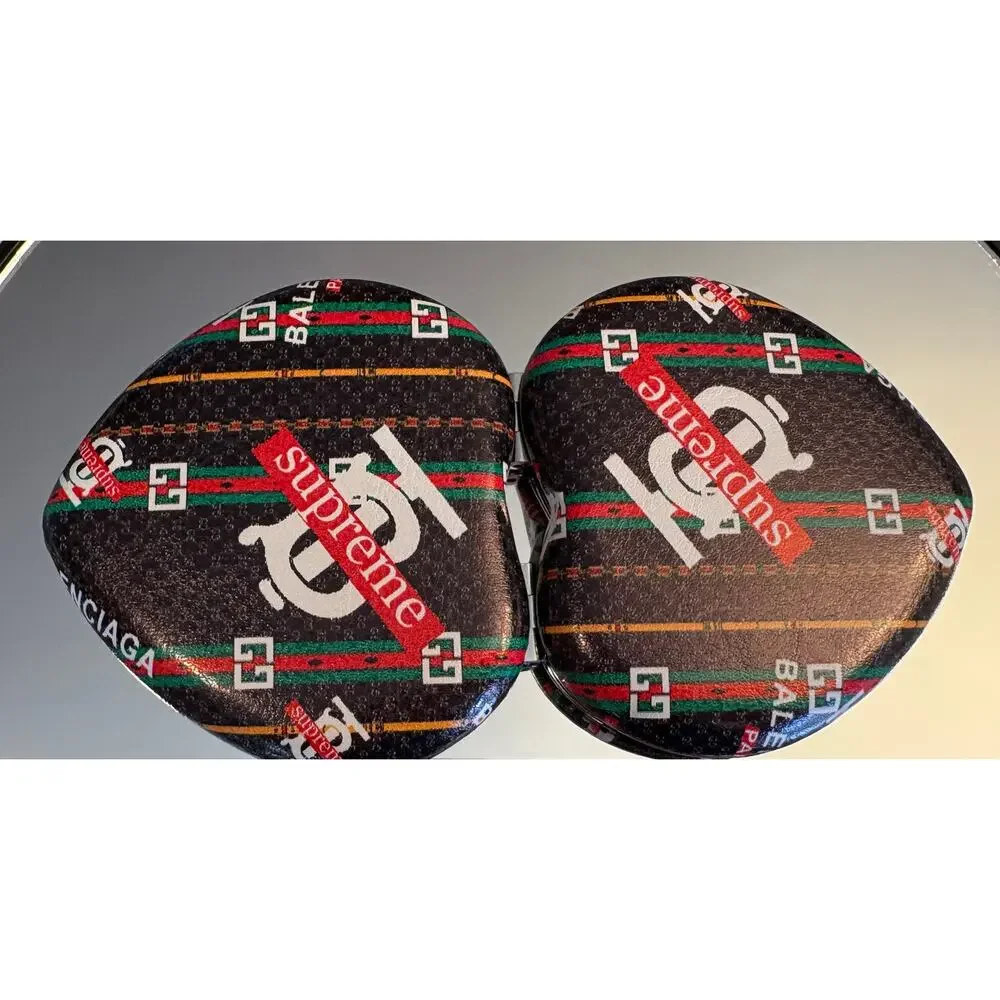 COMPACT MIRROR: Heart-Shaped Black, Red, Green Collab Monogram Design,NWOT